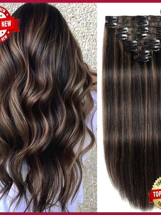 22 Inch Clip In Human Hair Extensions 8 Piece Set Double Weft main image 5